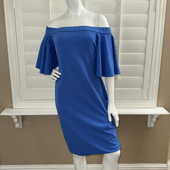 Eliza J Off-the-Shoulder Bell Sleeve Sheath Dress - Picture 1 of 12